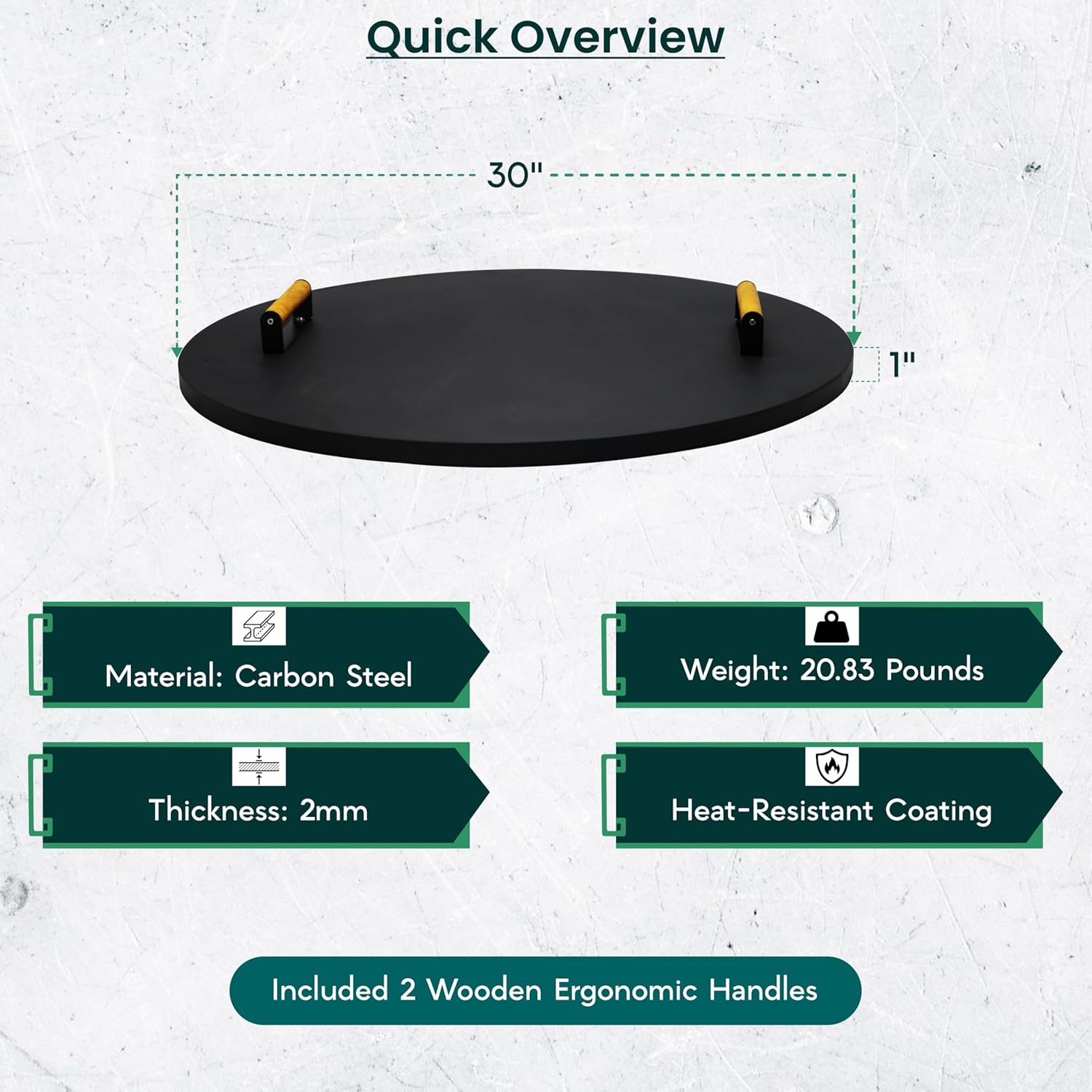 30” firepit lid round for inside up to 28” gas fire pit lid for Outdoor Fireplace Cover Lid Steel fire pit metal cover W/ 2 Wooden Handles & Heat Resistant Snuffer Lid for Round Patio Fire Pit Ring