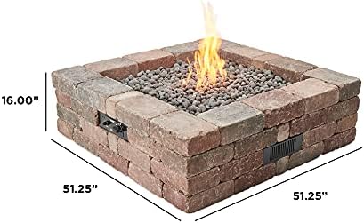 Outdoor GreatRoom Co Propane Fire Pit Kit - 51 Inch Square Bronson DIY Bonfire Gas Fire Pits for Outside Patio - Includes 64 Stone Paver Blocks, 42