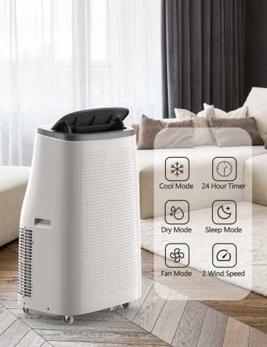 14,000 BTU Portable Air Conditioner with Remote Control, 4-IN-1 Remote Control Vertical AC Unit Cooling up to 750 Sq. Ft. Cooling/Dehumidifier/Fan/Timer, Low Noise, Apartment, Bedroom, Office, Gray
