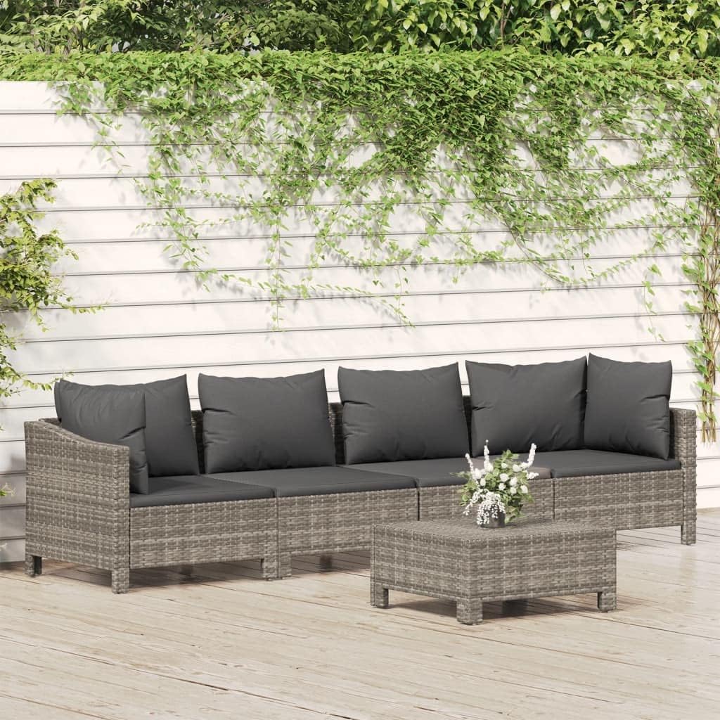 5 Piece Patio Lounge Set with Cushions Gray Poly Rattan,Modern Outdoor Patio Rattan Lounge Set with Cushions for Garden Relaxation Furniture Sets for Patio, Lawn & Garden