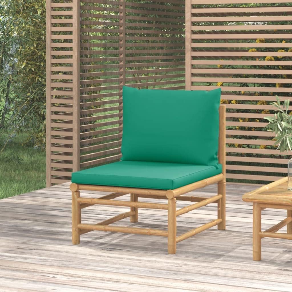Patio Middle Sofa with Green Cushions Bamboo,3Piece Patio Sofa Set with Cozy Cushions Durable Bamboo Construction for Outdoor Lounging Patio Furniture Sets, Conversation Sets