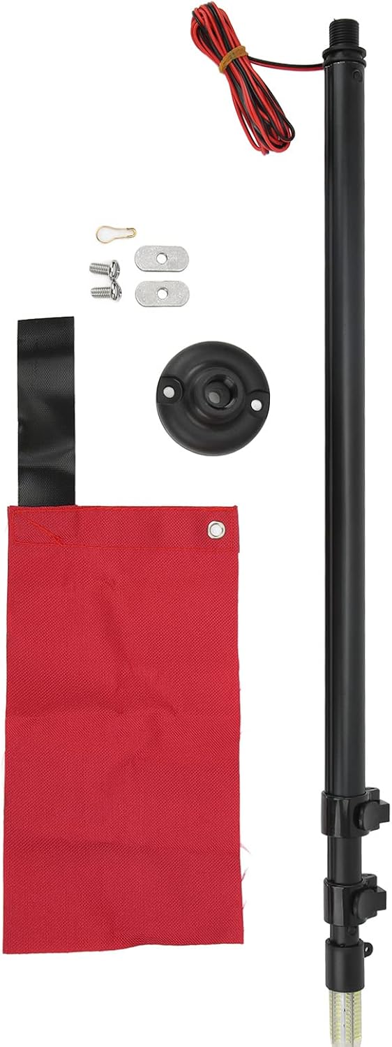 Kayak Flag with Light, Lightweight Safety Canoeing Flag Light Set, Nylon Aluminum Alloy 19W Retractable Fishing Kayak Accessories for Kayaking, Rowing and Other Sports