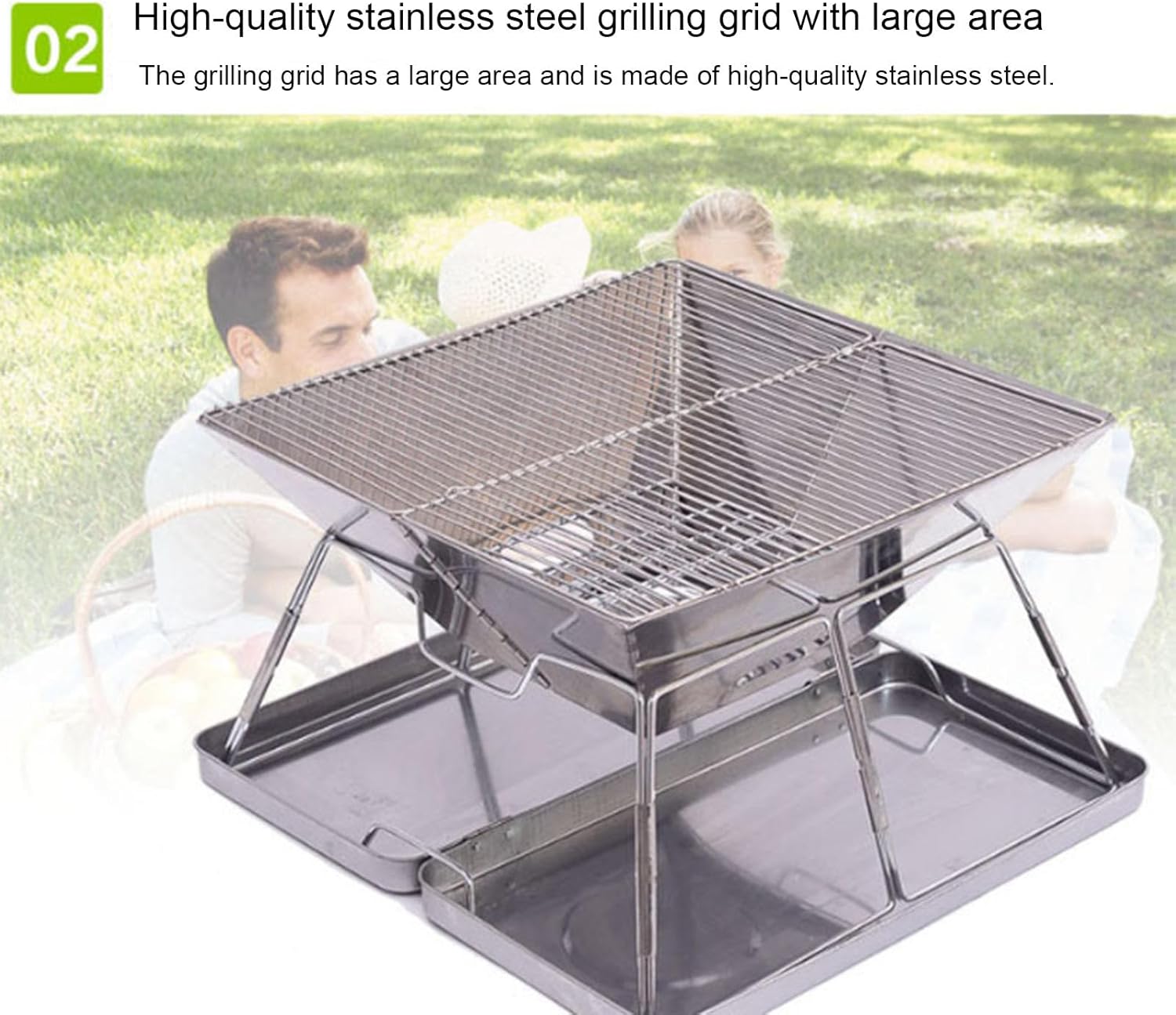 VIDECOR Stainless Steel Fire Pit, Foldable BBQ Grill Rack Portable Campfire Pit Liftable Wood Burning Charcoal Grill for Camping Picnic Patio Backyard Garden