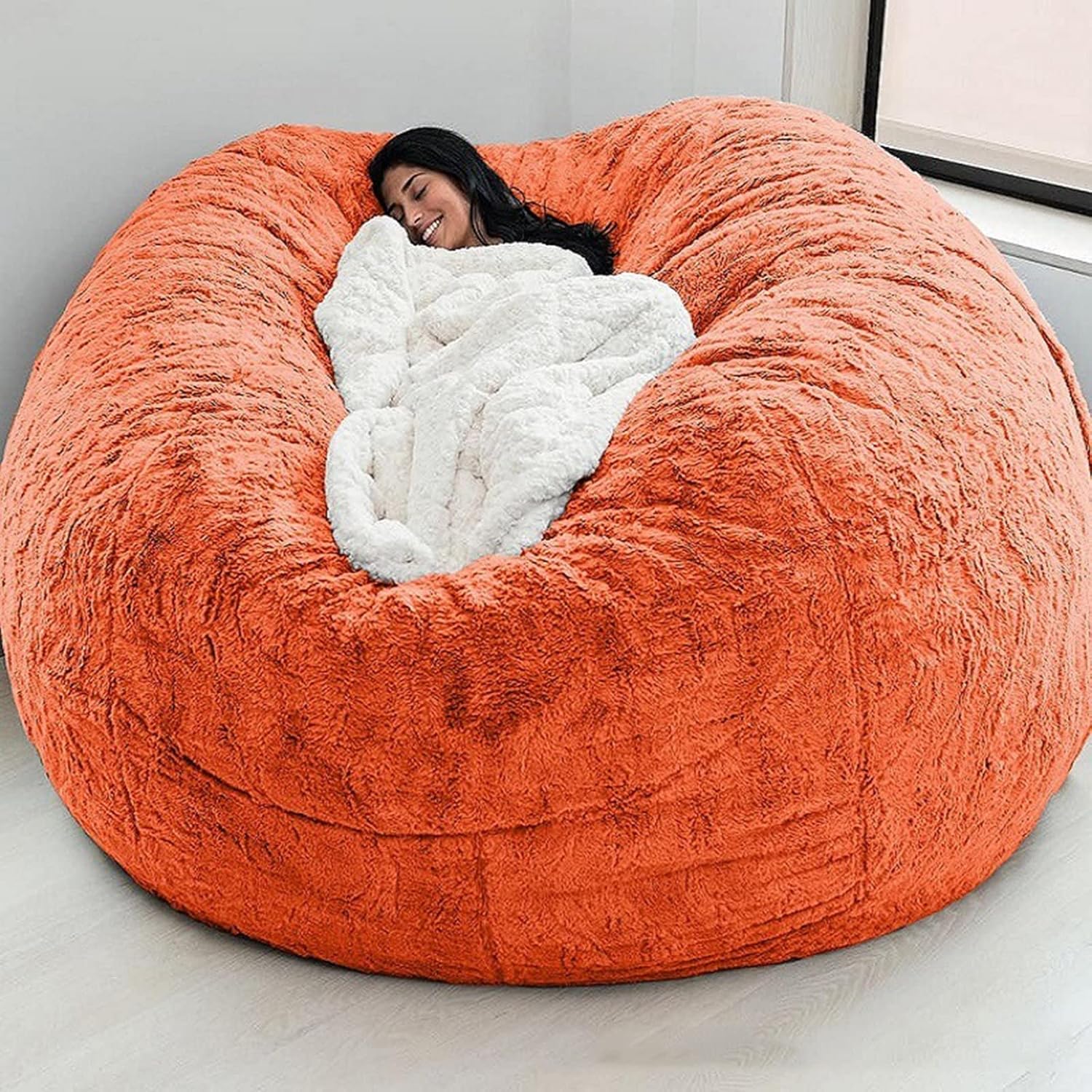 Giant Fur Bean Bag Chair, Soft Fluffy Plush Lazy Sofa for Adult Living Room, Portable Furniture, Round Design