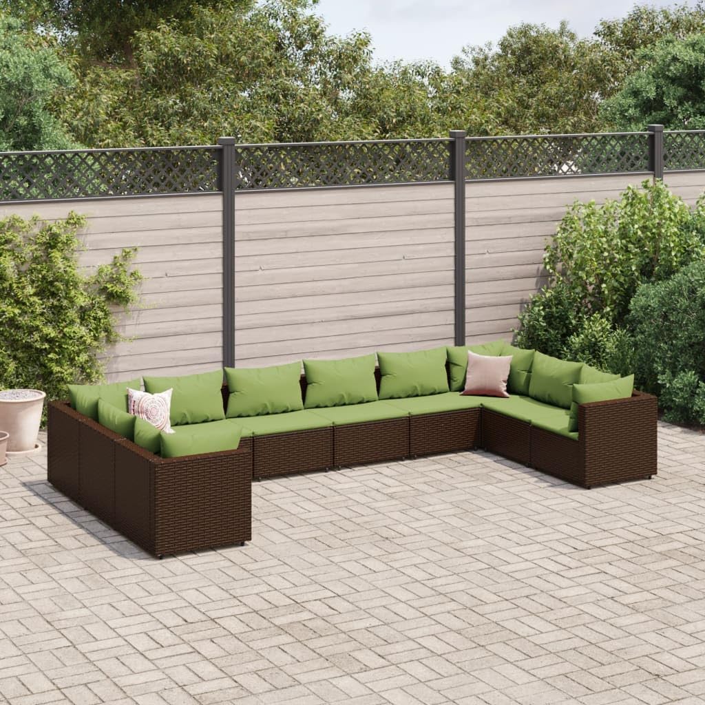 Furniture Sets 10 Piece Patio Lounge Set with Cushions Brown Poly Rattan,Modular Patio Lounge Set with Comfortable Cushions and Sturdy Steel Frame Garden Conversation Sets