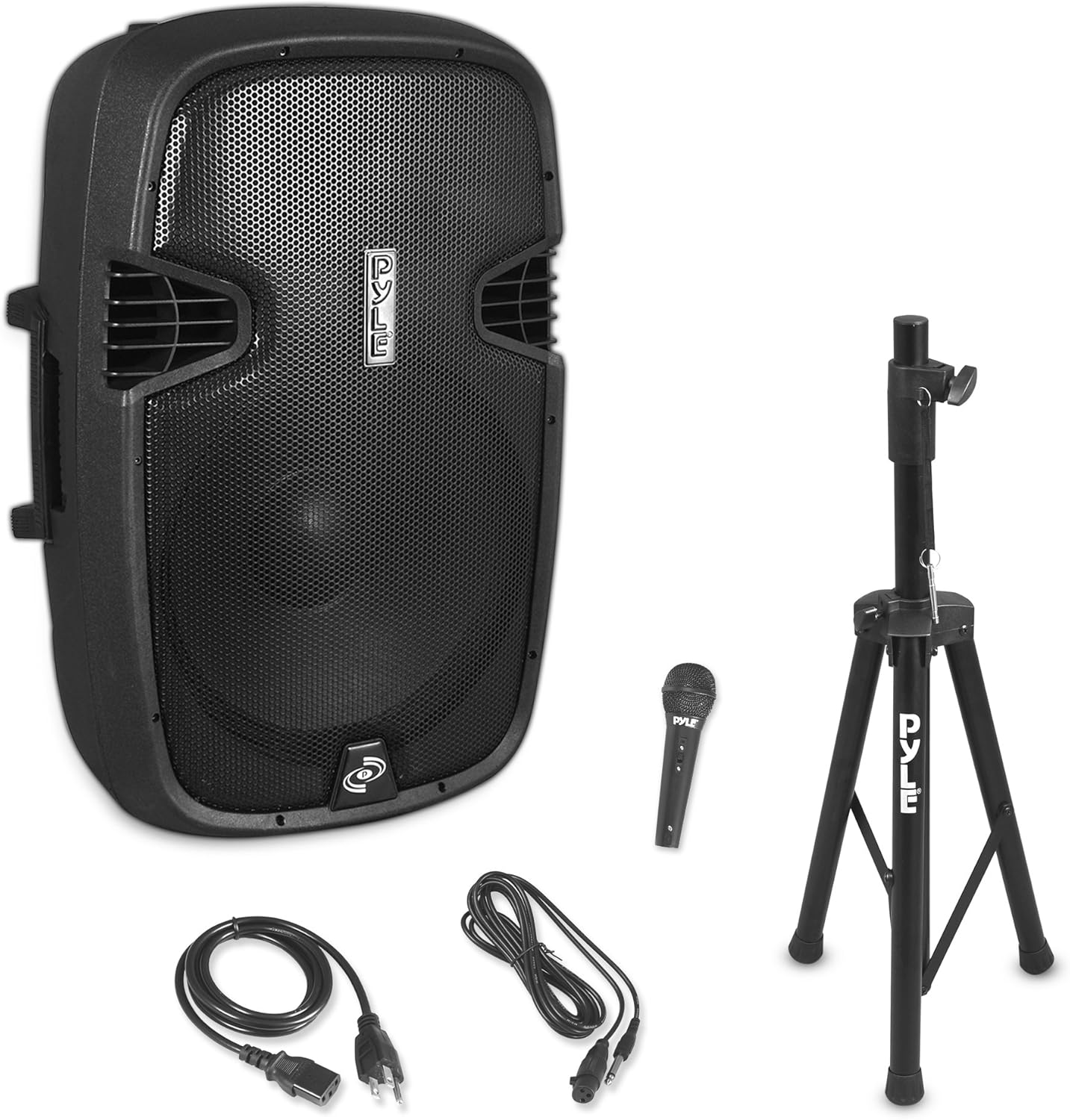 Pyle Wireless Portable PA Speaker System - 1500W High Powered Bluetooth Compatible Active Outdoor Sound Speakers w/USB SD MP3 RCA - 35mm Mount, Stand, Microphone, Power Cable - Pyle PPHP155ST