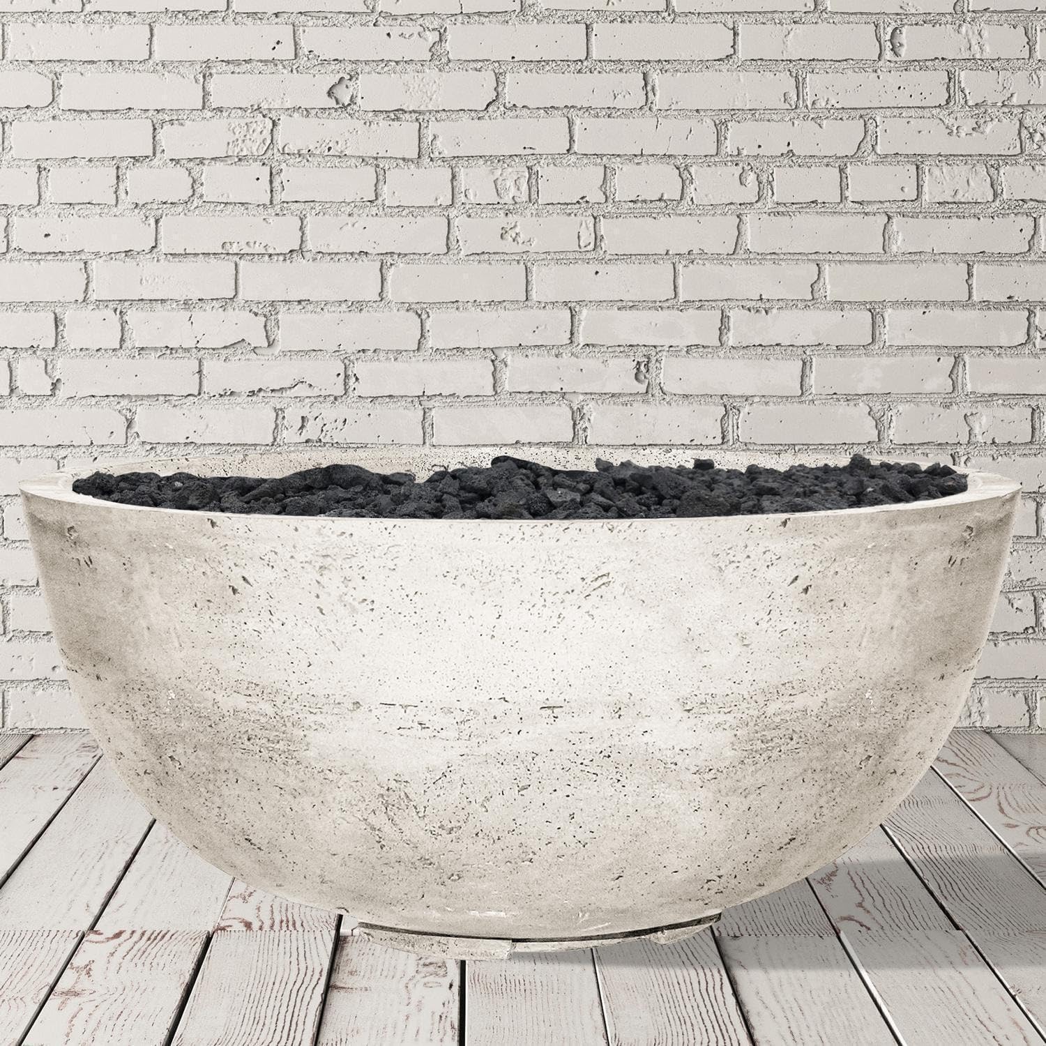 Lakeview Outdoor Designs Valley Bay 1 39 Inch Round GFRC Concrete Natural Gas Fire Bowl in White