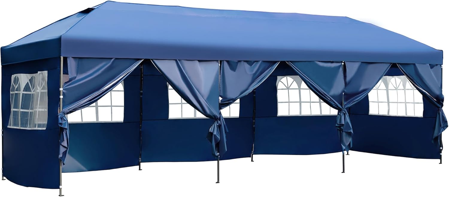 10x30 Pop Up Canopy with Sidewalls, Heavy Duty Outdoor Party Tent with Wheeled Bag, for Patio,Wedding, Backyard (Navy)