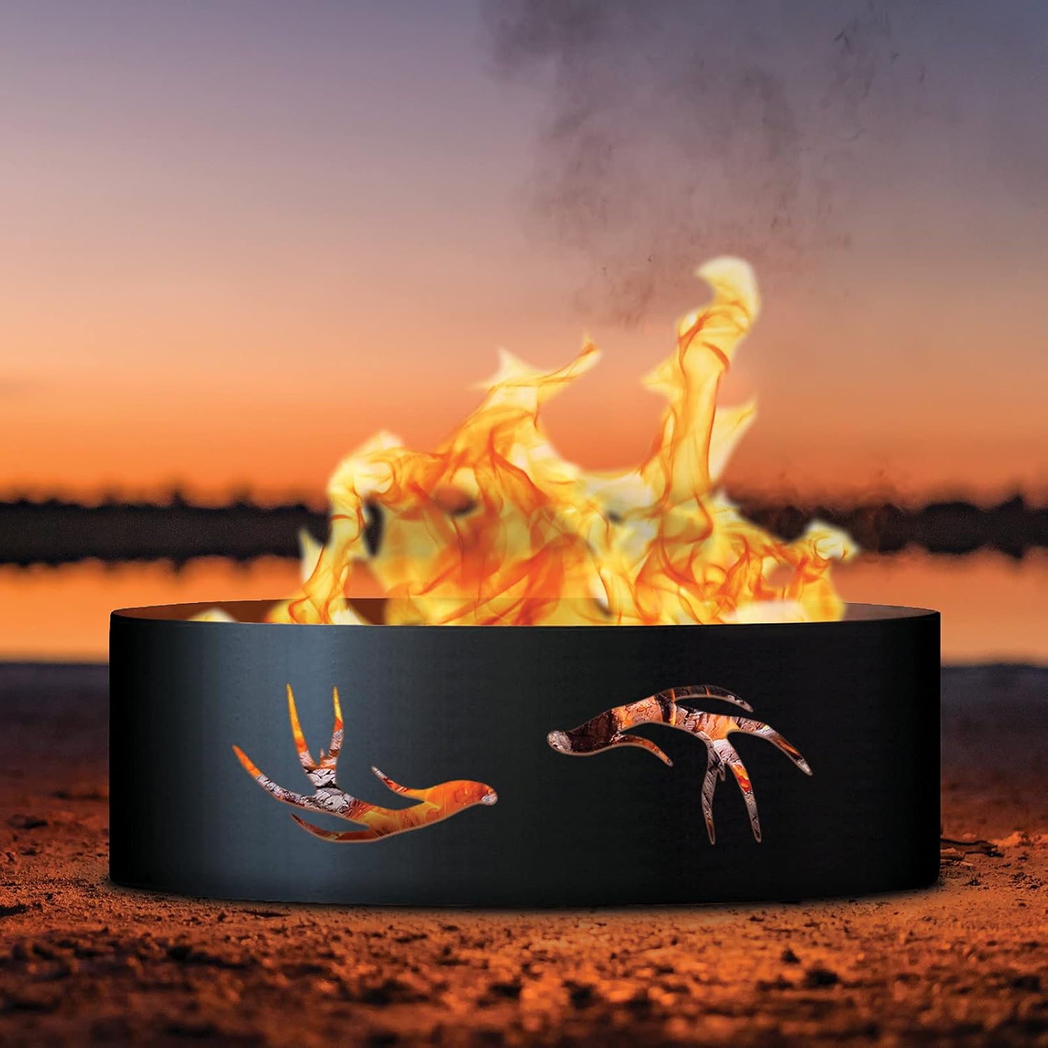 PD Metals ANT01860 Antlers Unpainted 12 in. Tall 60 in. Diameter Outdoor Fire Ring - 60 x 60 x 12 in. - Rustic Black Color