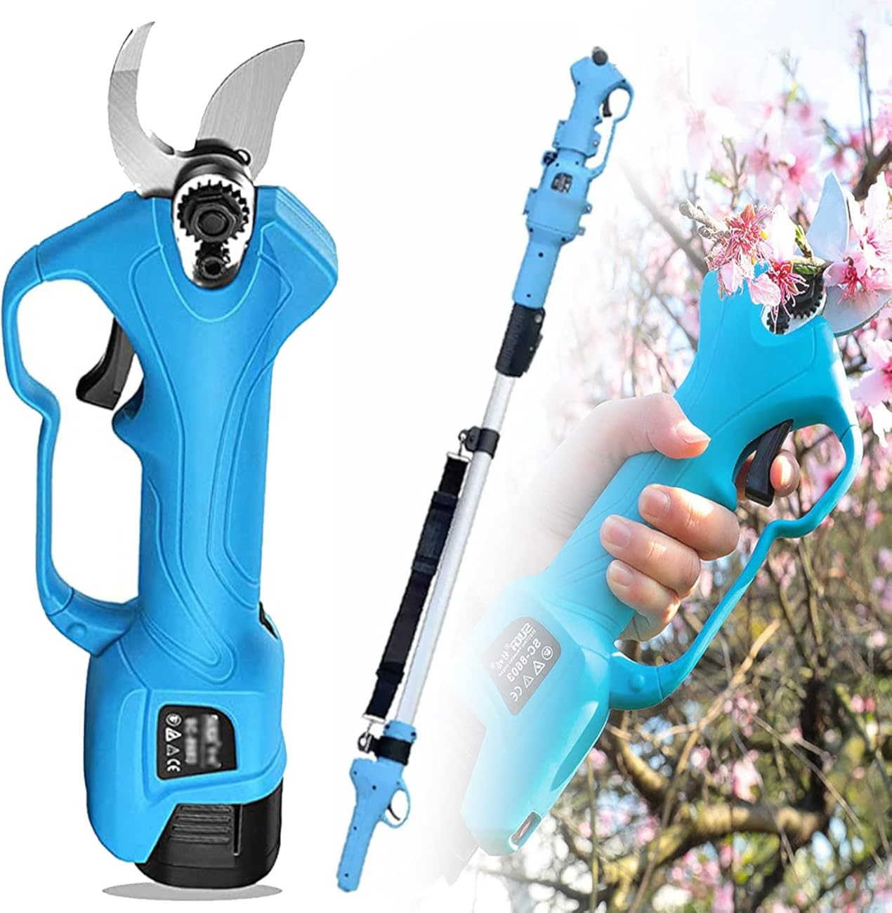 Professional Electric Secateurs, Telescopic Long Handled Gardening Pruning Shears, SK5 Blade 28mm Cutting Diameter, for Hedge, Tree, Fruit, Bush, Orchard