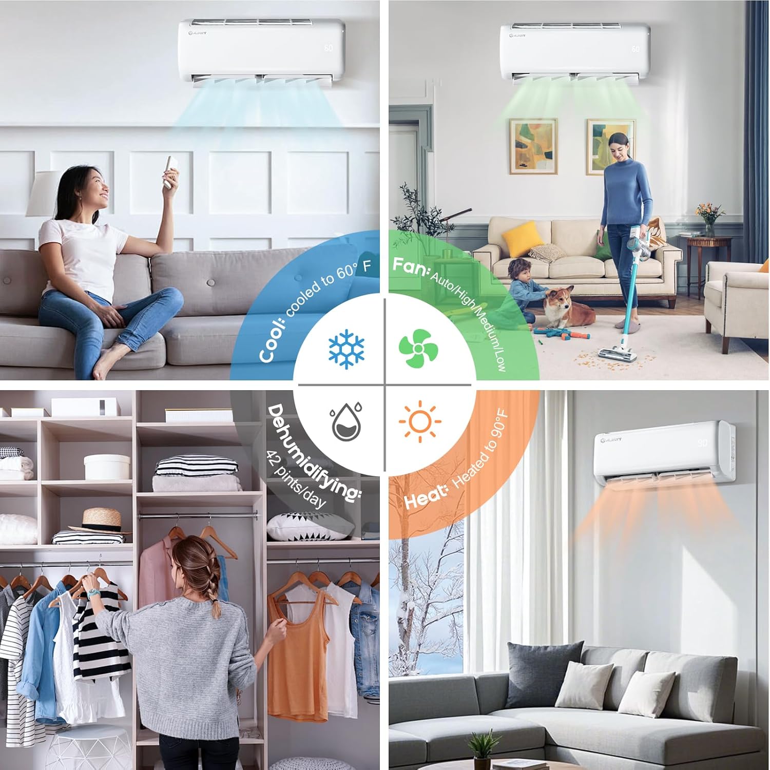 Albott Mini Split Air Conditioner Heat Pump, 18000 BTU 19 SEER2 208V-230V Inverter Ductless Wall AC Unit Cools Rooms up to 1250 Sq. Ft, 14.8ft Installation Kit, White