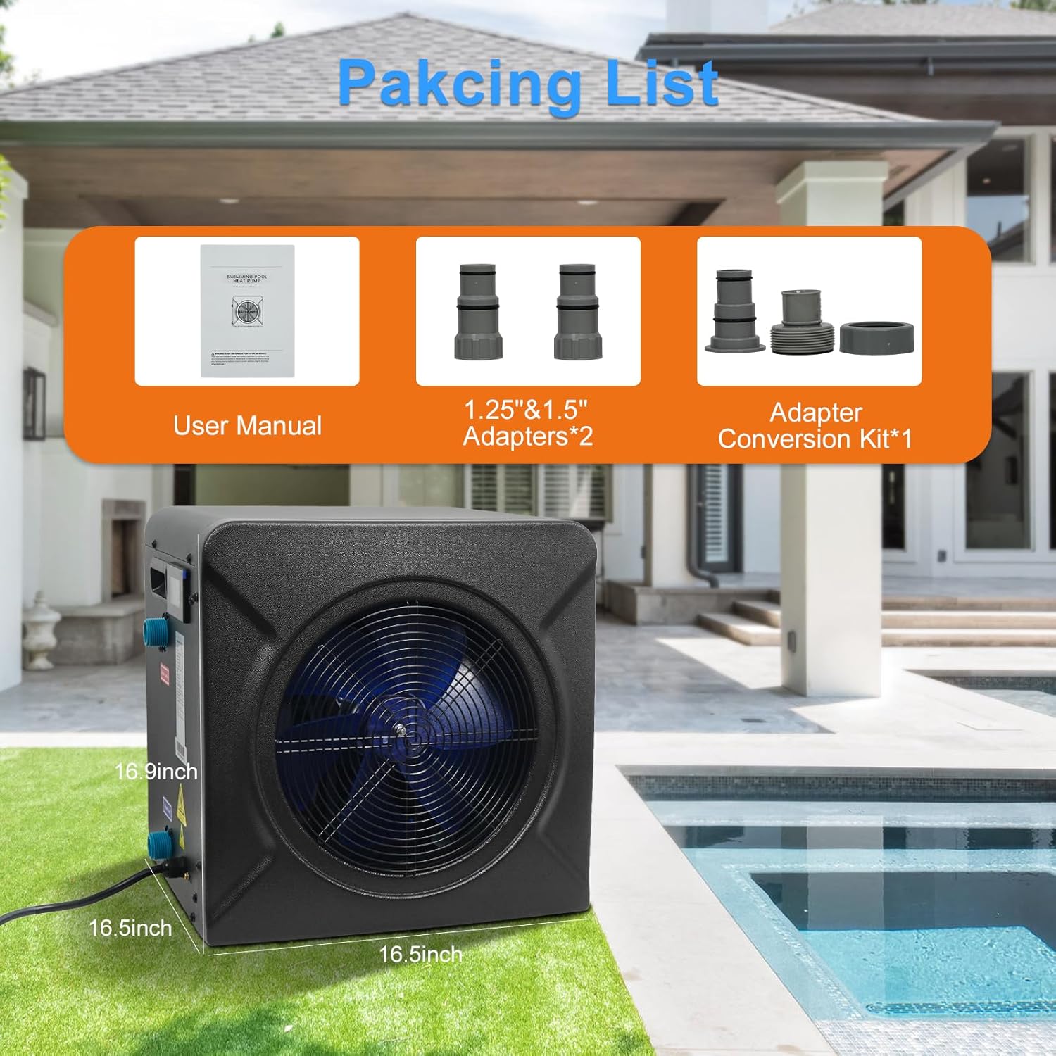 DOEL Mini Swimming Pool Heat Pump, 17100 BTU Electric Pool Heater for Above Ground Pools Heating or Cooling, Titanium Heat Exchanger, 115V 60Hz