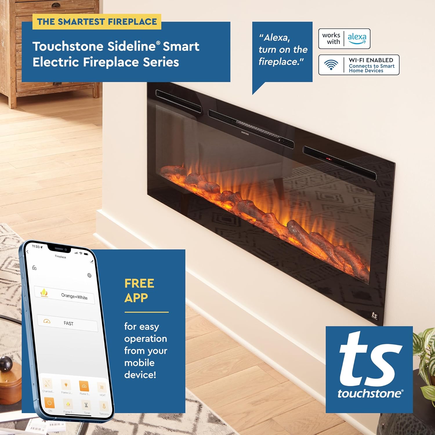 Touchstone Smart Electric Fireplace-The Sideline 50
