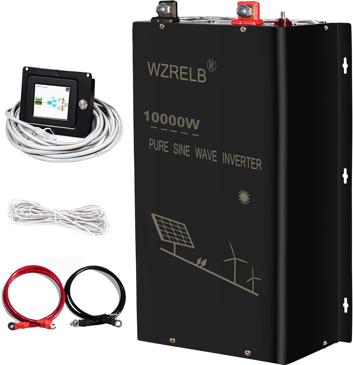 WZRELB 10000W 48V Pure Sine Wave Inverter,48 Volt DC to AC 120V 240V Split Phase Power Inverter,15ft LCD Remote Panel,2*AC Hardwire Terminal,20KW Surge