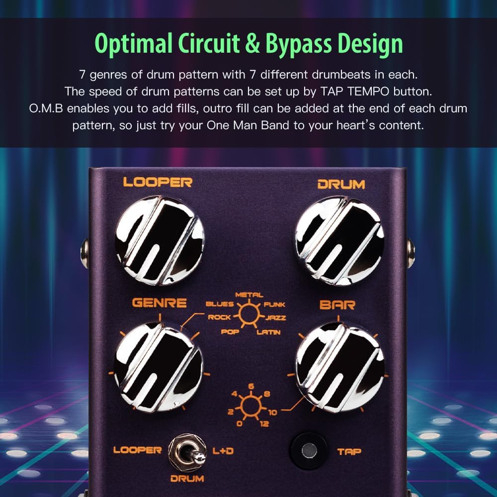 JOYO Looper Drum Machine Pedal (Looper Cycle Recording/Drum Machine) for Electric Guitar Effect (O.M.B R-06)
