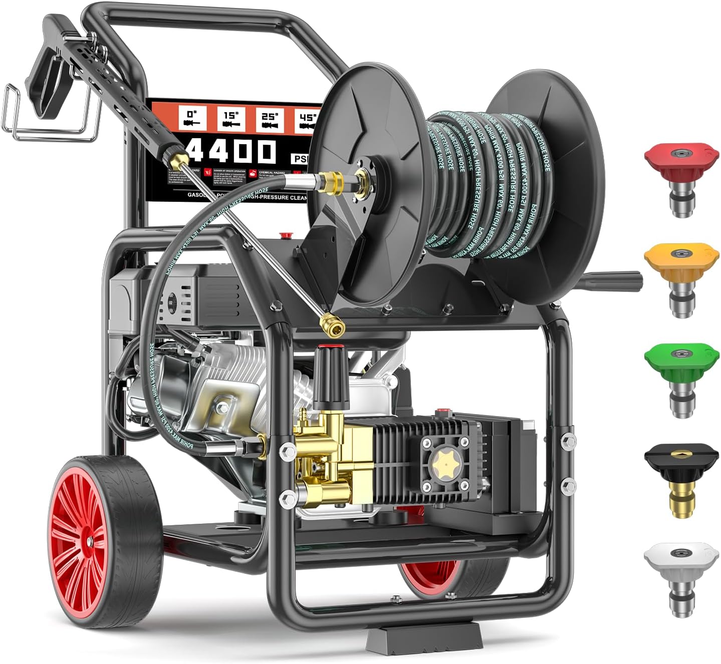 4400PSI Gas Pressure Washer with Reel, 4GPM 7HP Engine One-Button Start, Heavy Duty Power Washer with 50FT 3/8