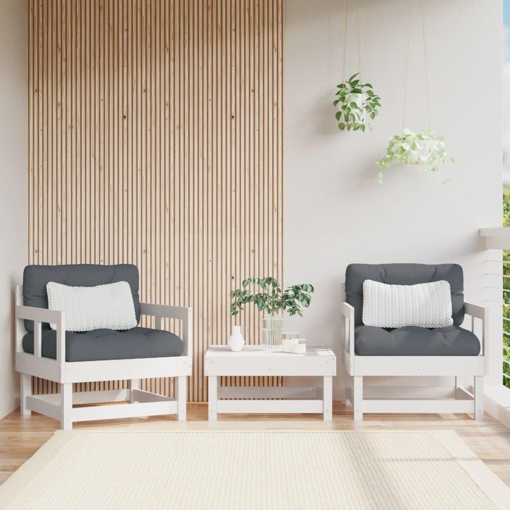 Patio Chairs with Cushions 2 pcs White Solid Wood Pine,Sturdy Pine Wood Garden Chairs with Cushions for Outdoor Relaxation and Convenience Patio Furniture Sets, Conversation Sets