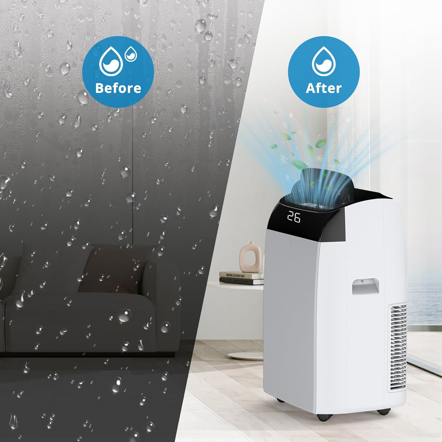 12,000 BTU Portable Air Conditioner Cools Up to 550 Sq.Ft, 3-IN-1 Quiet Portable AC Unit with Remote Control & Installation Kits for Large Room, Smart/Sleep Mode, Auto Swing, 24H Timer