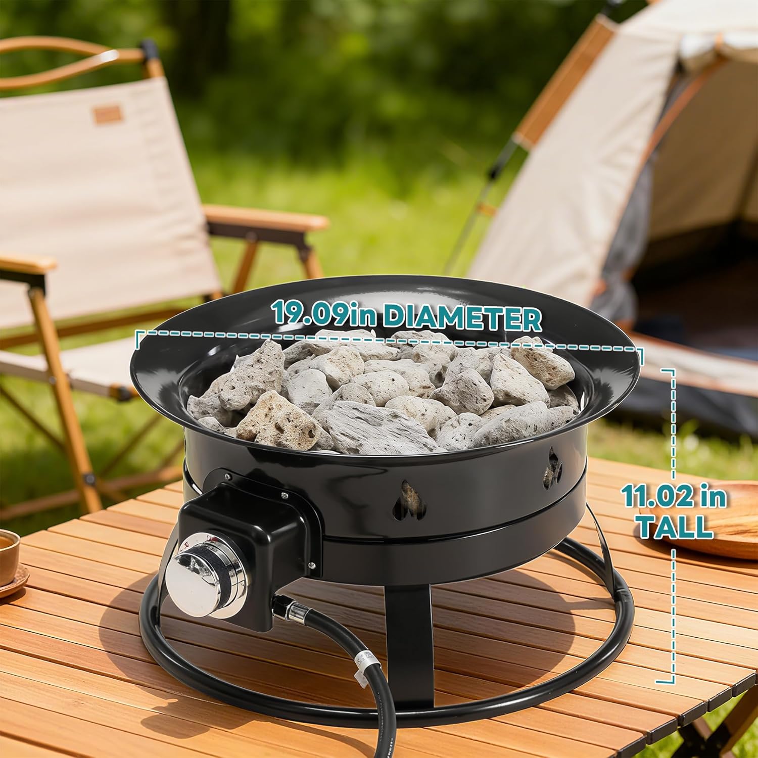 OLIXIS Portable Propane Fire Pit, 19 Inch Smokeless Gas Firebow with Cover and Carry Kit, 58,000 BTU Outdoor Fire Pit for Outside Patio Backyard Camping RV Tailgating