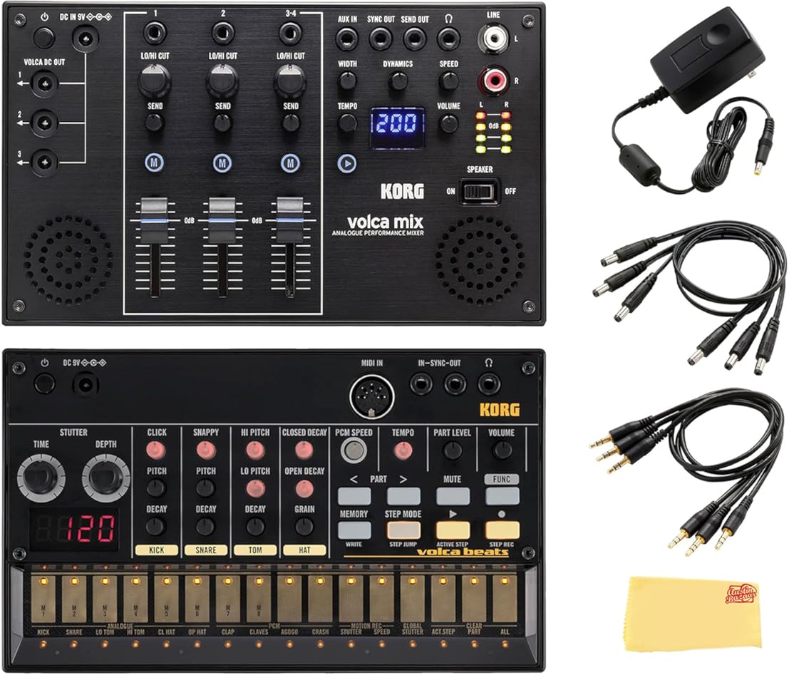 Korg Volca Beats Analogue Drum Machine Bundle with Volca Mix and Austin Bazaar Polishing Cloth