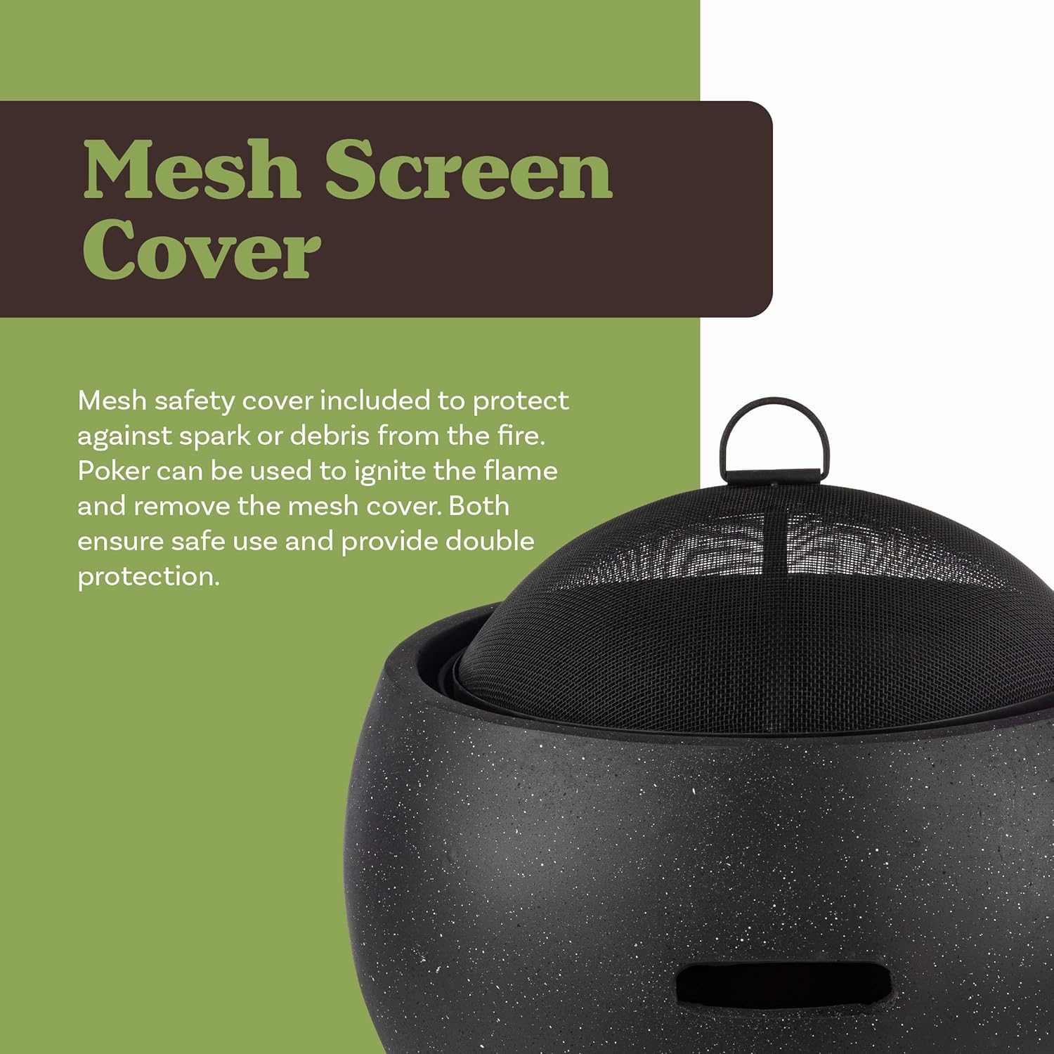 Outdoor Fire Pit - 24” Round Faux Concrete Firepit - Wood Burning Fire Pit with Poker, Screen, Cover - Wood Fire Pits for Outside Patio by Pure Garden