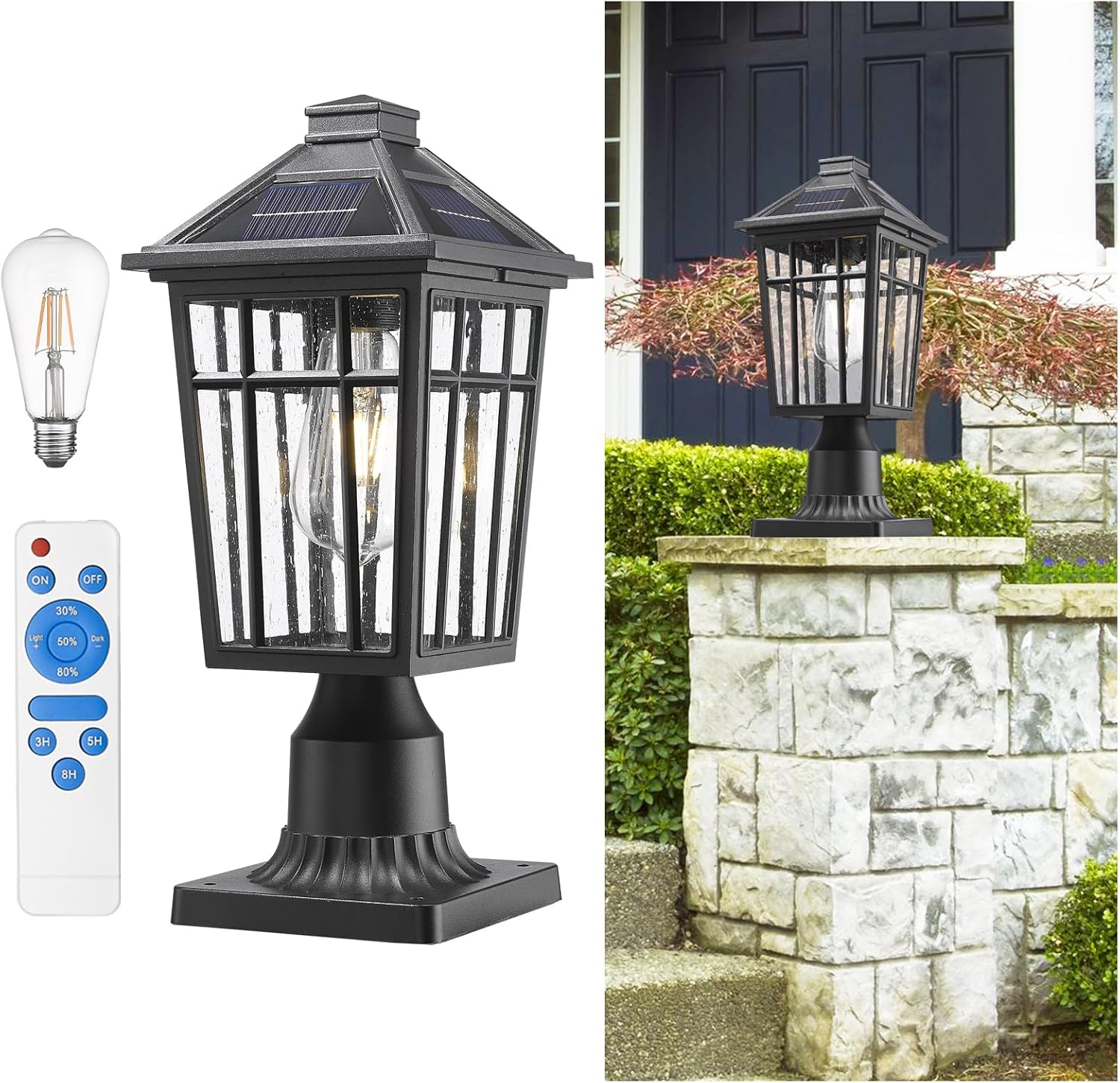 Darkaway Solar Post Lights Lamp Outdoor Pole Light Fixture, Dusk to Dawn Aluminum Outside Lighting with Remote, Solar Pole Lamp Fence Deck Post Lighting for Garden, Patio, Pathway