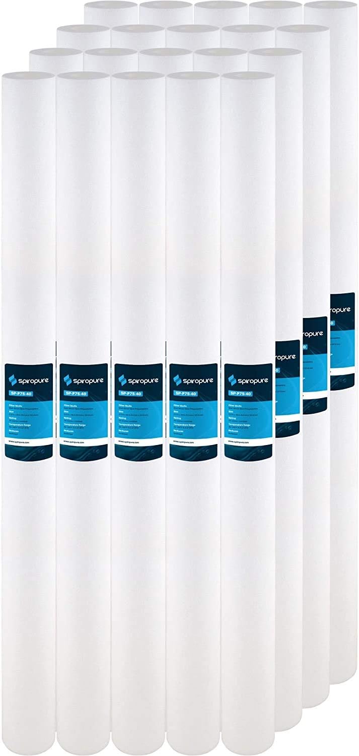 SpiroPure SP-P75-40 40x2.5 75 Micron Spun Melt-Blown Polypropylene Sediment Water Filter Cartridge SDC-25-4075 (Case of 20)