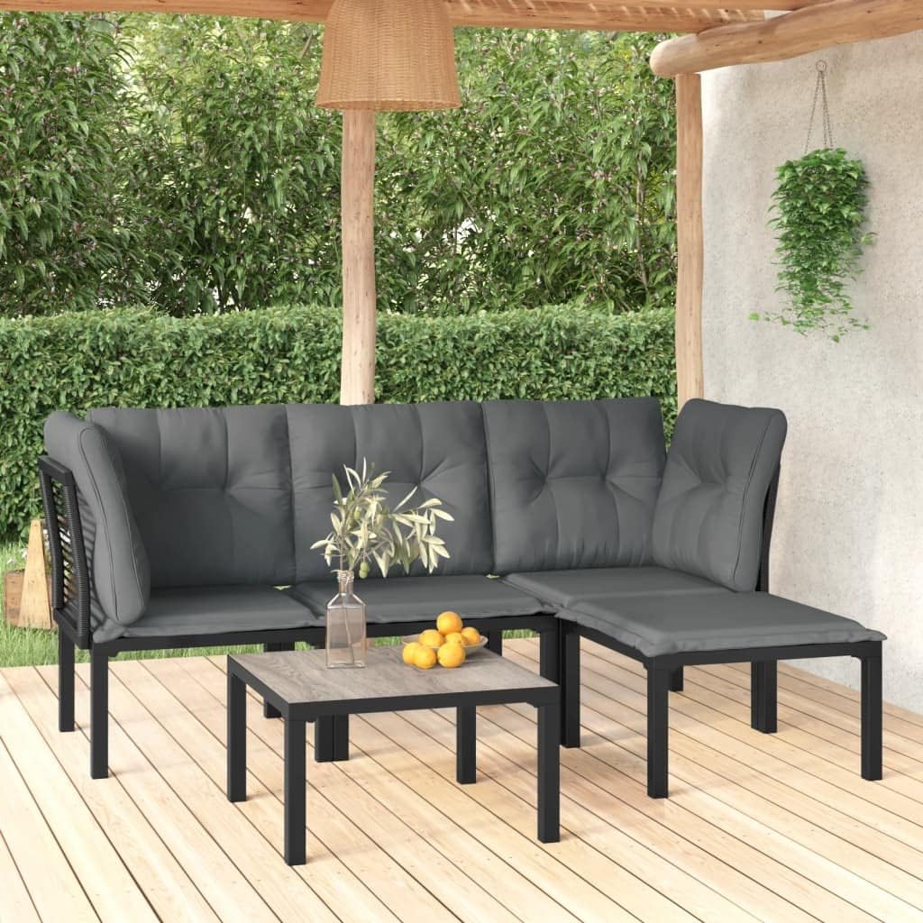 5 Piece Patio Lounge Set Black and Gray Poly Rattan,Modern and WeatherResistant Patio Lounge Set: Relax in Style Outdoors and Indoors Patio Furniture, Outdoor Furniture Sets