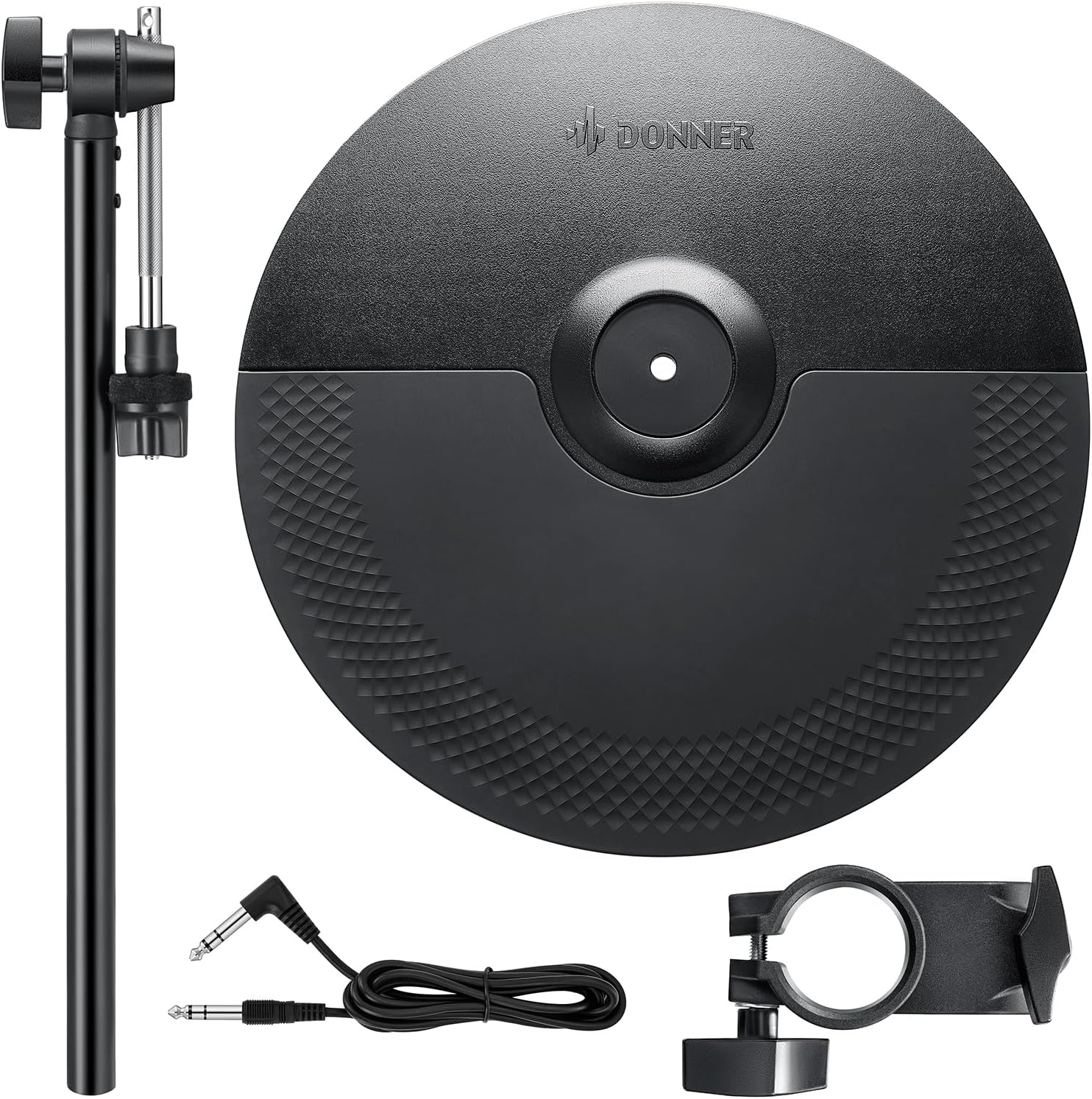 Donner Mute Cymbal Set with 12-inch Cymbals and Cymbals Stand for Electric Drum Kit, More Stable Iron Metal Bracket, Signal Cable, Rack Clamp for Electric Drum Set (For DED-200/400 /500 Expansion)