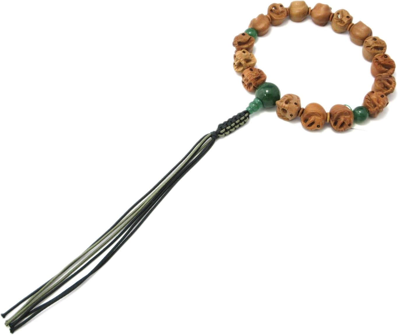 京都あさひ屋 Elephant Wood Carving with Green Aventurine Japanese Juzu Buddhist Prayer Beads Handemade in Kyoto JUA32