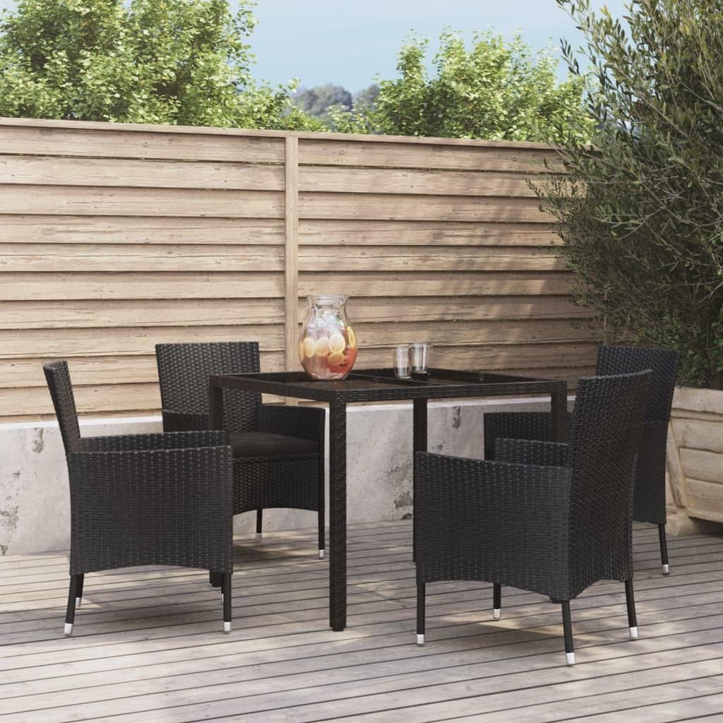 Furniture Sets 5 Piece Patio Dining Set with Cushions Black Poly Rattan,AllWeather Patio Dining Set with Padded Cushions for Outdoor Leisure Garden Conversation Sets