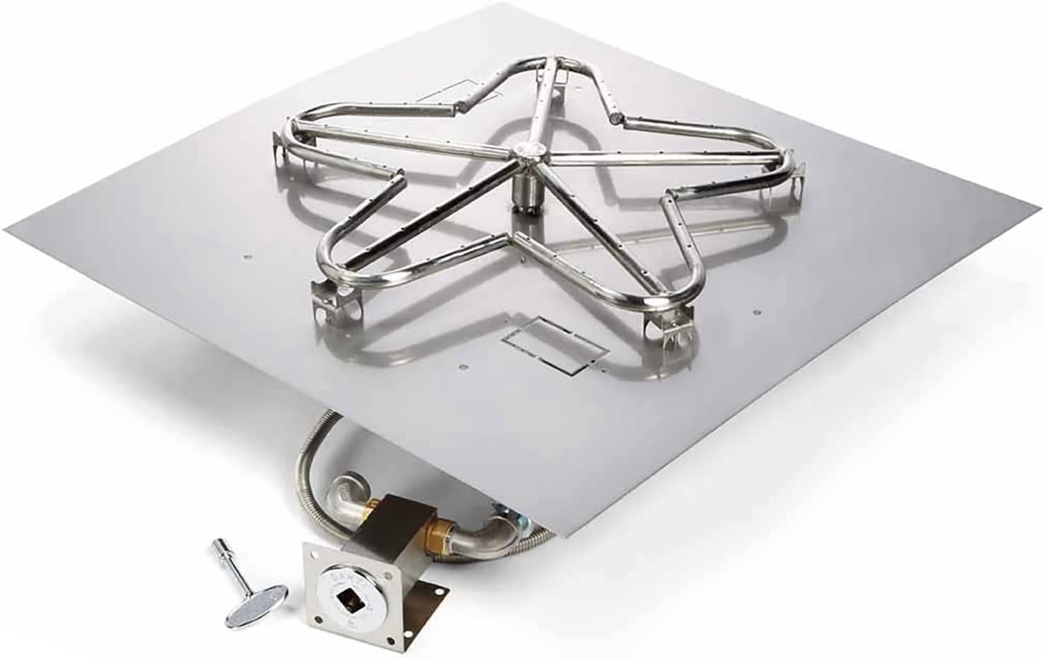 HPC Fire Match Light Gas Fire Pit Kit (TOR-MLFPK24SQ-FLEX-LP-ST), 24x24 Pan, 18