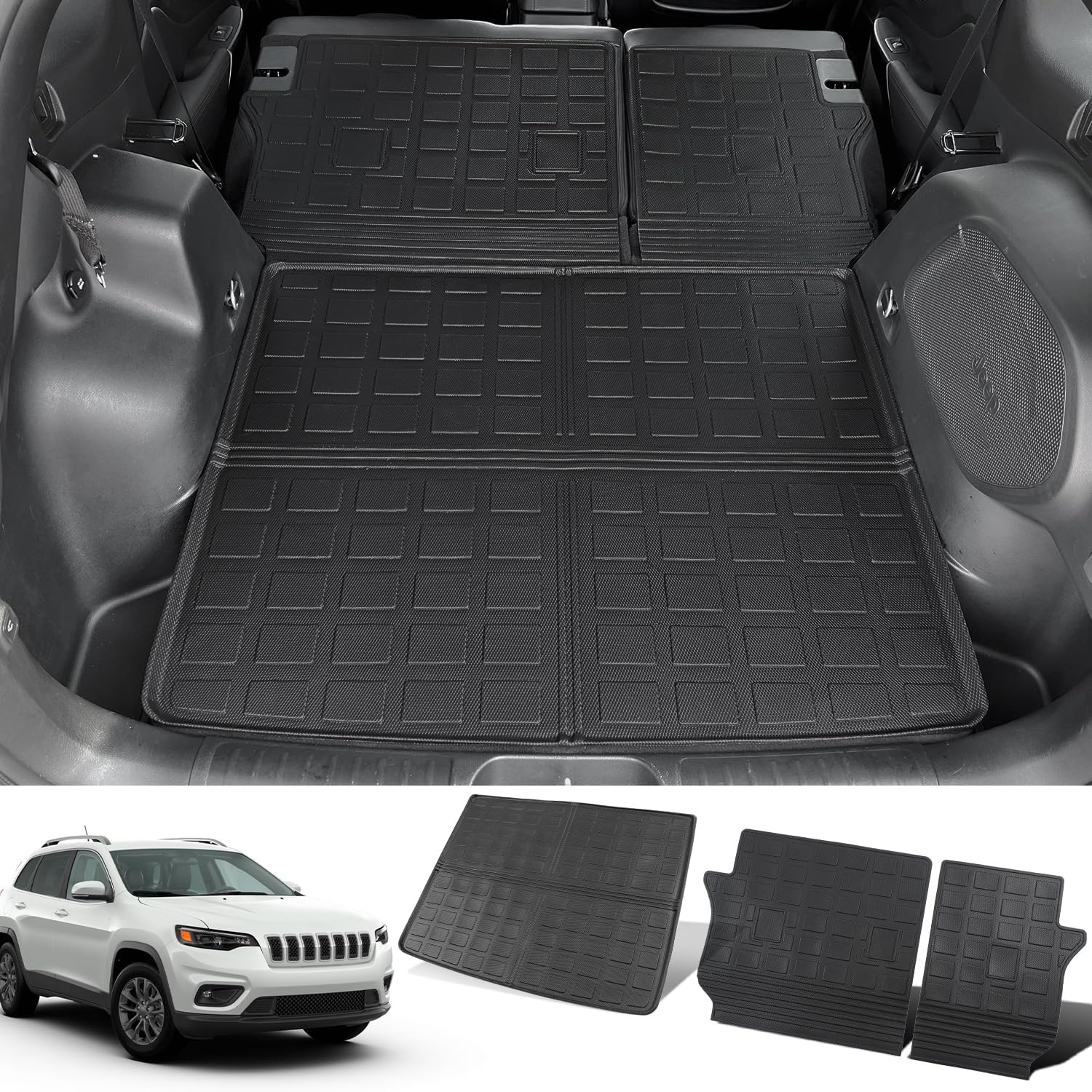 Trunk Mat Backrest Mats Compatible with 2019-2023 Jeep Cherokee Cargo Liners TPE Back Seat Protector Replacement for 2019 2020 2021 2022 2023 Jeep Cherokee Accessories (Cargo Mat+Backrest Mat)