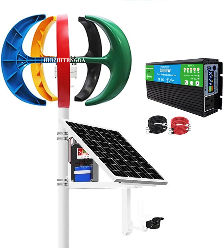 3000W Portable Wind Turbine for Home – 12V/24V Power Generator with 5 Nylon Fiber Blades Permanent Magnet Alternator(with Inverter)