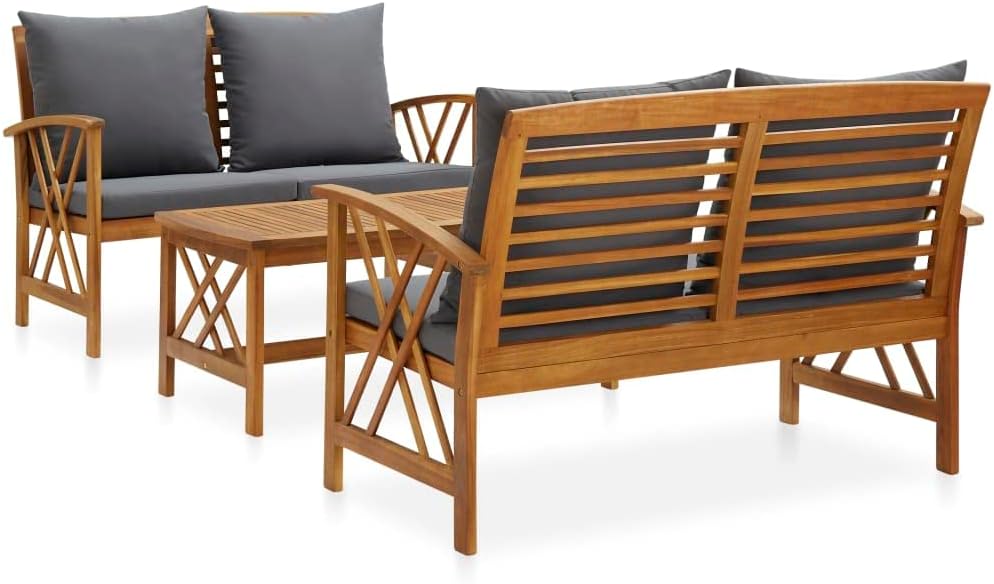 3 Piece Patio Lounge Set with Cushions Solid Acacia Wood,Assembly is Required. Patio Furniture, Outdoor Furniture Sets