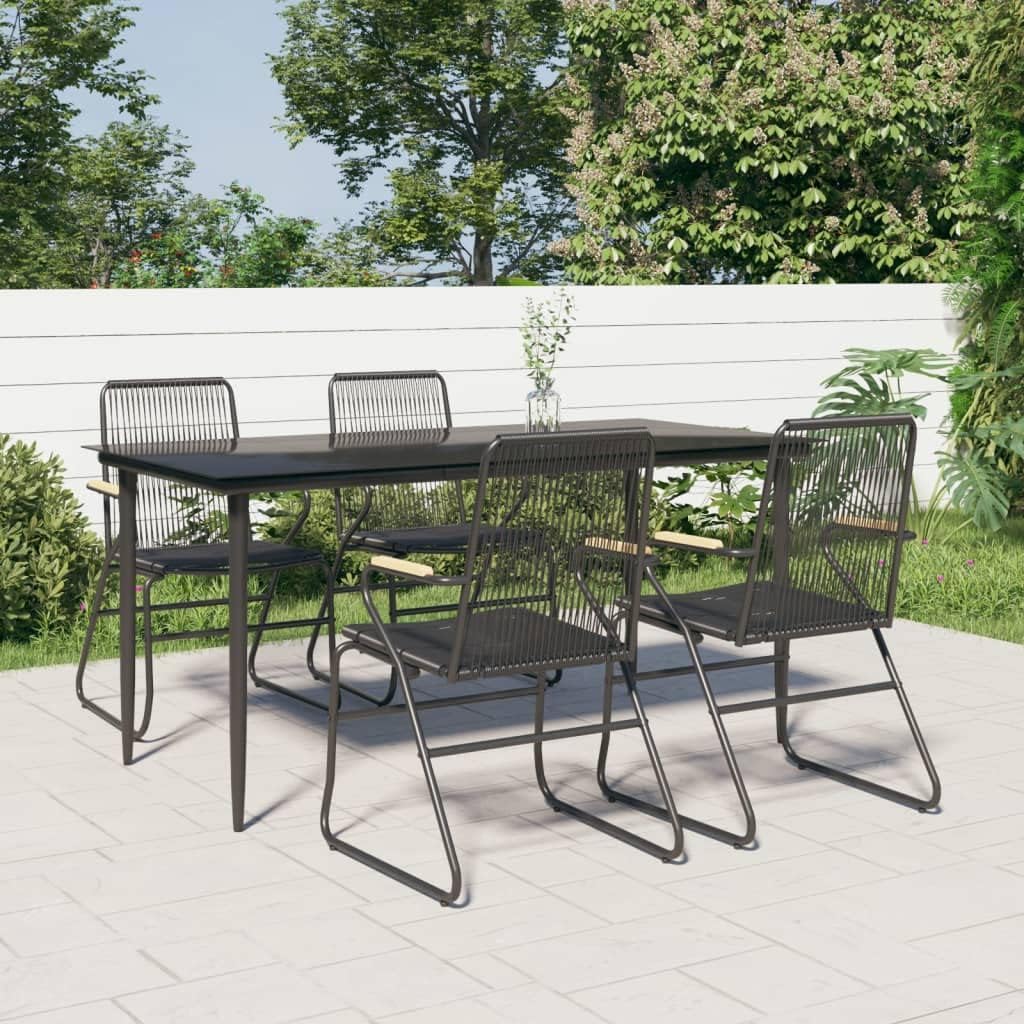 5 Piece Patio Dining Set Black PVC Rattan,Durable Outdoor Dining Set with Comfortable Rattan Chairs for Patio and Garden Patio Furniture Sets, Outdoor Furniture Sets