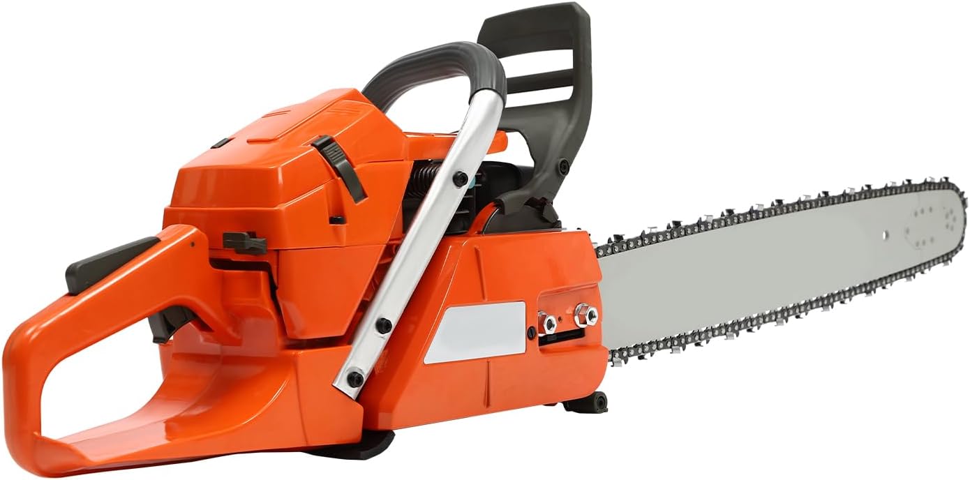 24 Inch Gas Powered Chainsaw,65cc 2 Stroke Single Cylinder Cordless Petrol Chain Saw Handheld Chainsaw,Portable Gasoline Chainsaw Hand Pull Start for Gardens Farms Forests Orchards Orange