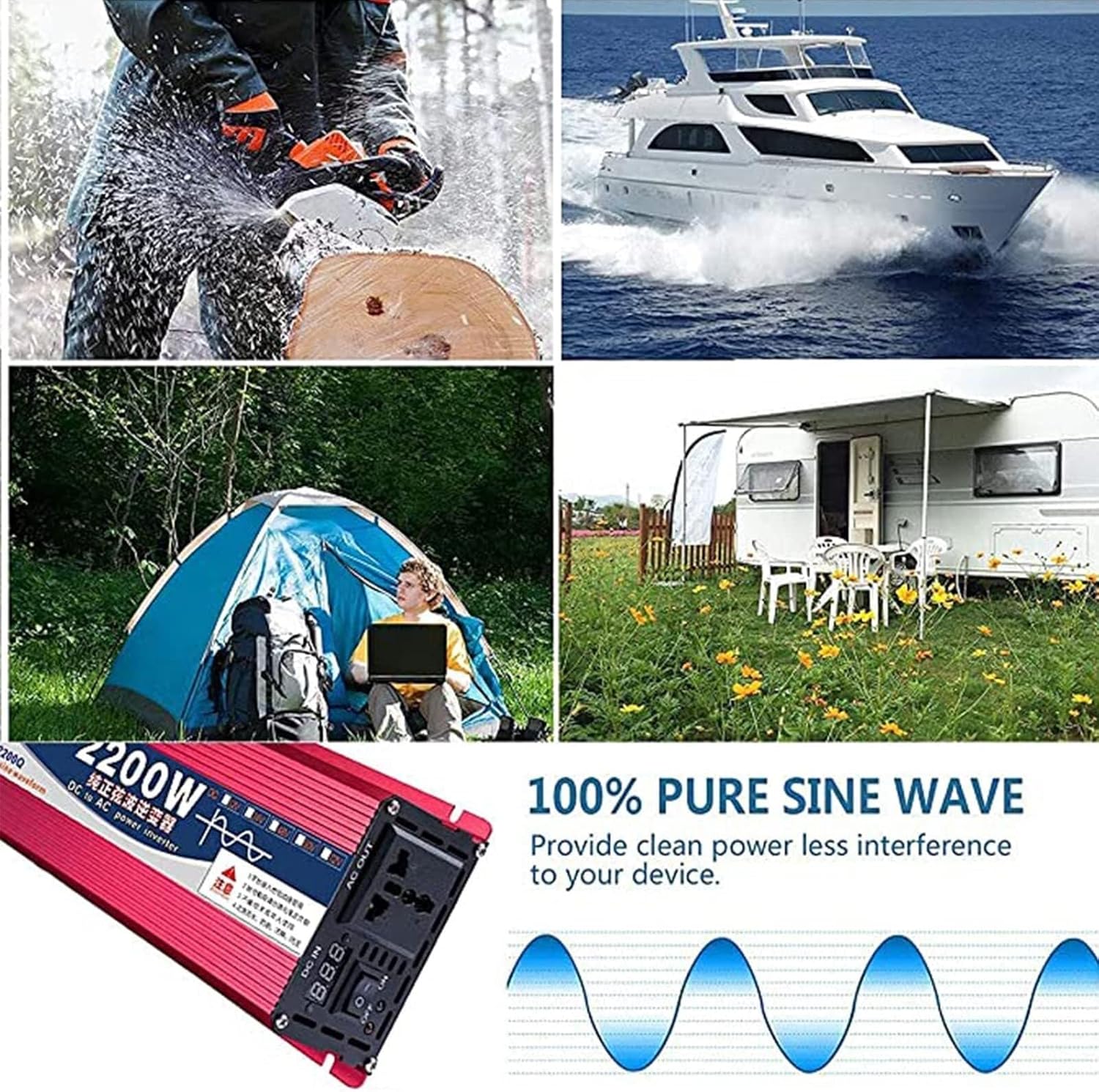 Pure Sine Wave Power Inverter 1600W 2200W 3000W DC 12v 24v 48v 60v to AC 110V/220V Converter with LCD Display and Outlets AC outlets for RV Truck Car 1600W-24Vto110V(48vto110v,1600W)