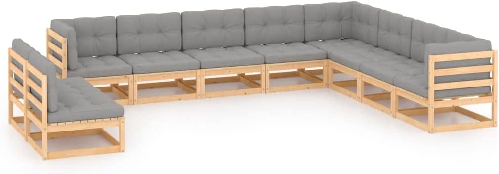 10 Piece Patio Lounge Set with Cushions Solid Pinewood,Pinewood Patio Lounge Set: for Outdoor Relaxation and Conversation Patio Furniture, Outdoor Furniture Sets