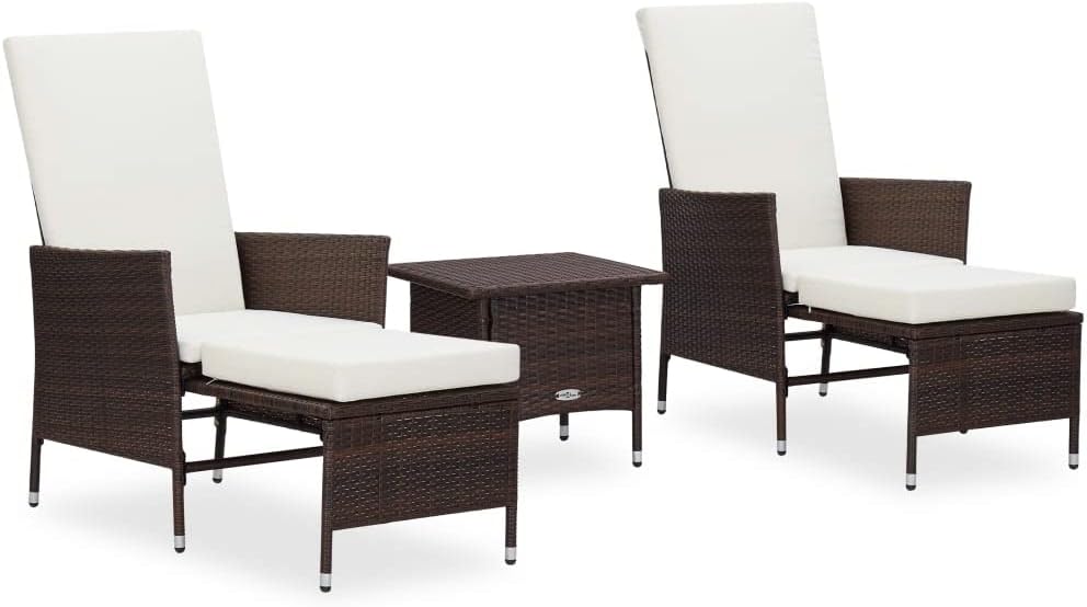 3 Piece Patio Lounge Set with Cushions Poly Rattan Brown, Patio Lounge Set: Durable Rattan, Washable Cushions, Foldable Backrest, Lightweight and Comfortable for Outdoor Relaxation Furniture Sets for