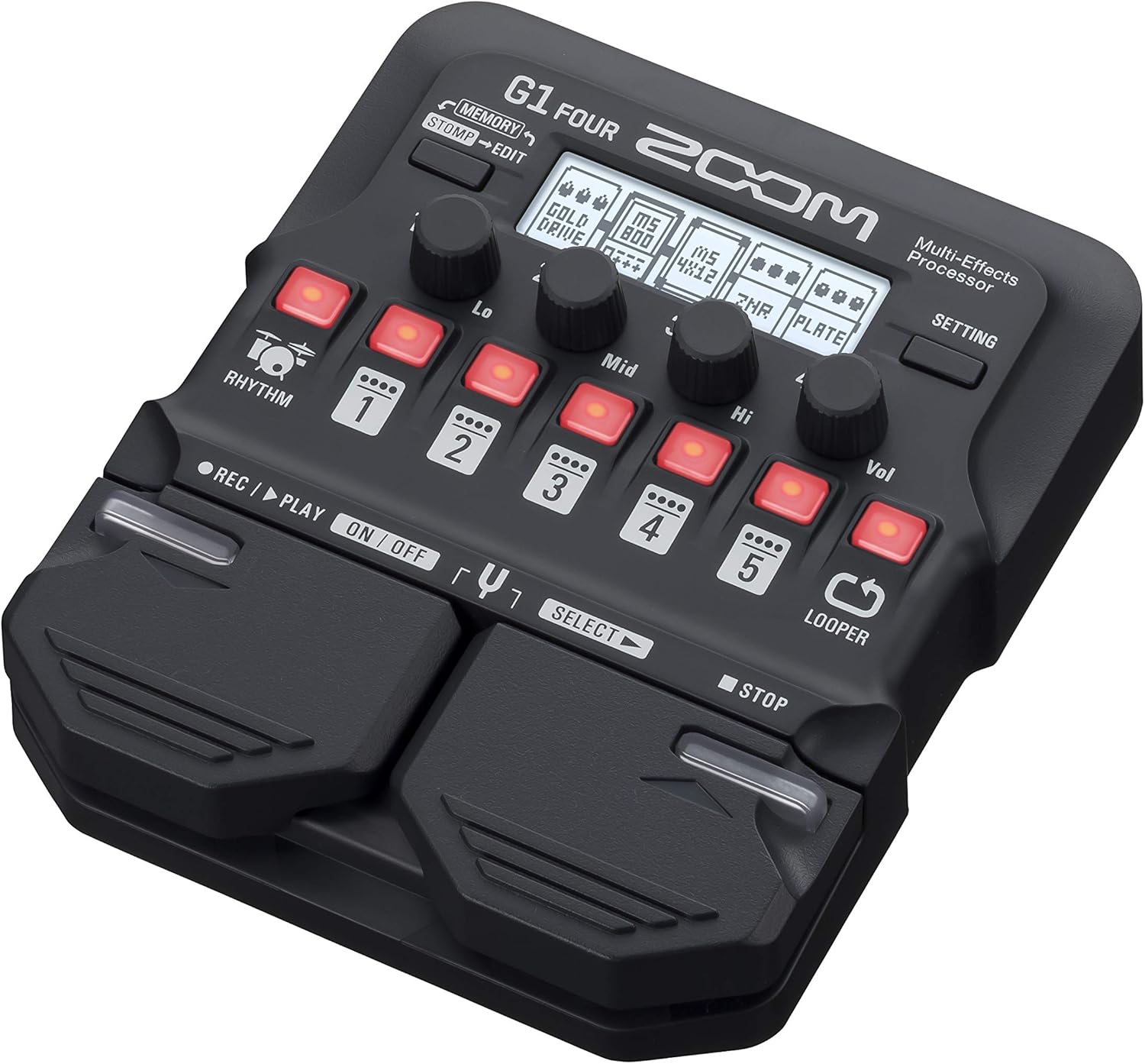Zoom G1 FOUR Guitar Multi-Effects Pedal with 60+ Effects, Amp Modeling, Looper, Rhythm Section, Tuner and Zoom AD-16 9V AC Power Adapter