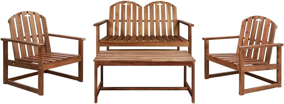 4 Piece Patio Lounge Set Solid Acacia Wood,Acacia Wood Furniture Set for Comfortable Outdoor Living, Patio Sofa Set with 2Seater Bench, Table, and Chairs Patio Furniture, Outdoor Furniture Sets