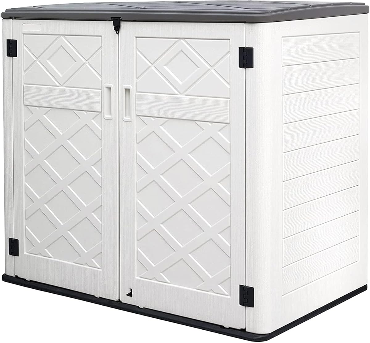 Resin Outdoor Storage Shed, 38 cu.ft Outdoor Storage Box Waterproof for Garden Tools, Patio Furniture, Trash Cans, Garage Storage, Customized Shelves & Lockable (Off White)