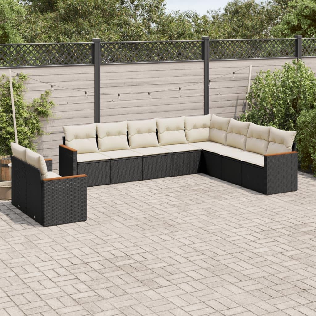 10-Piece Garden Sofa Set with Cushions, Black PE Rattan Large Outdoor Furniture, Modular Design with Built-in Storage, Weather Resistant UV-Resistant Materials for Patio