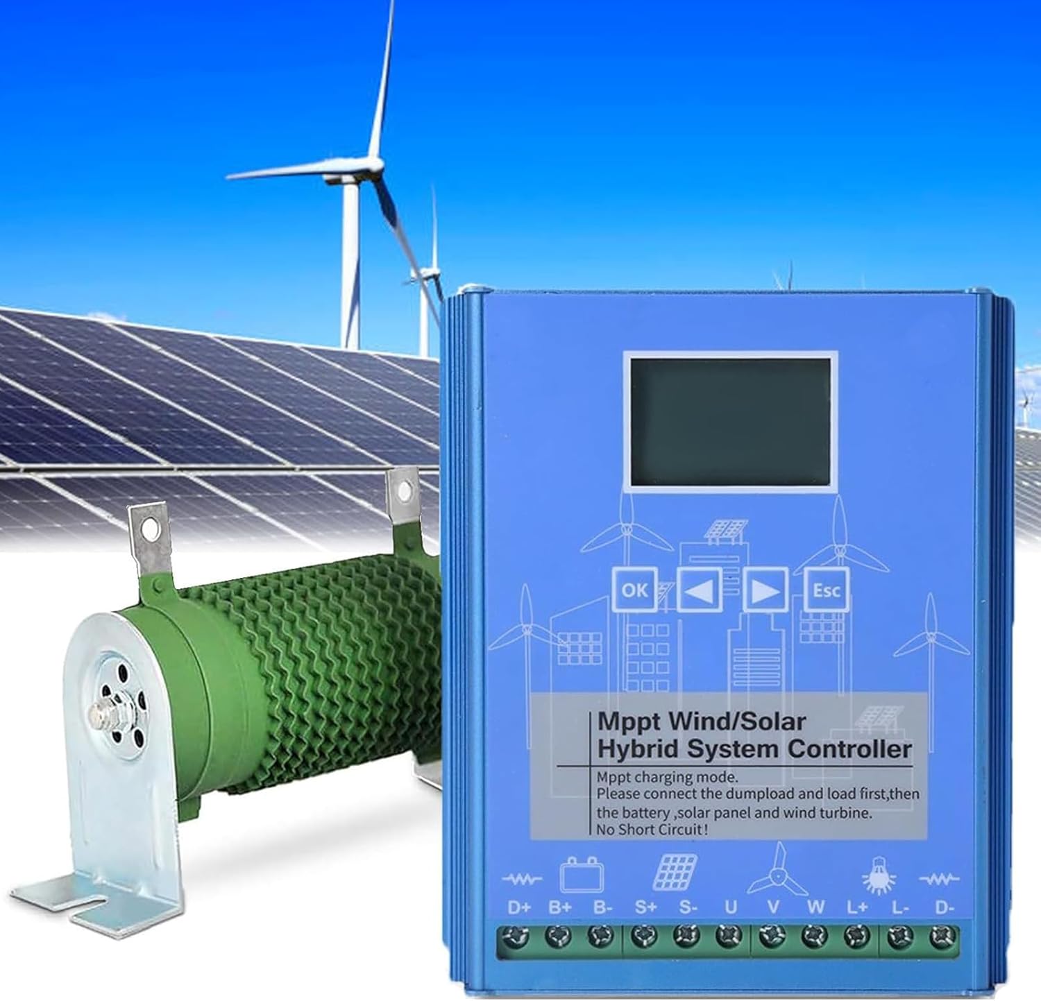 Off Grid Hybrid Wind Solar Controller Auto 10000W 12V/24V/48V Battery MPPT Charge Controller Solar Panel Regulator with LCD Display Screen,12v