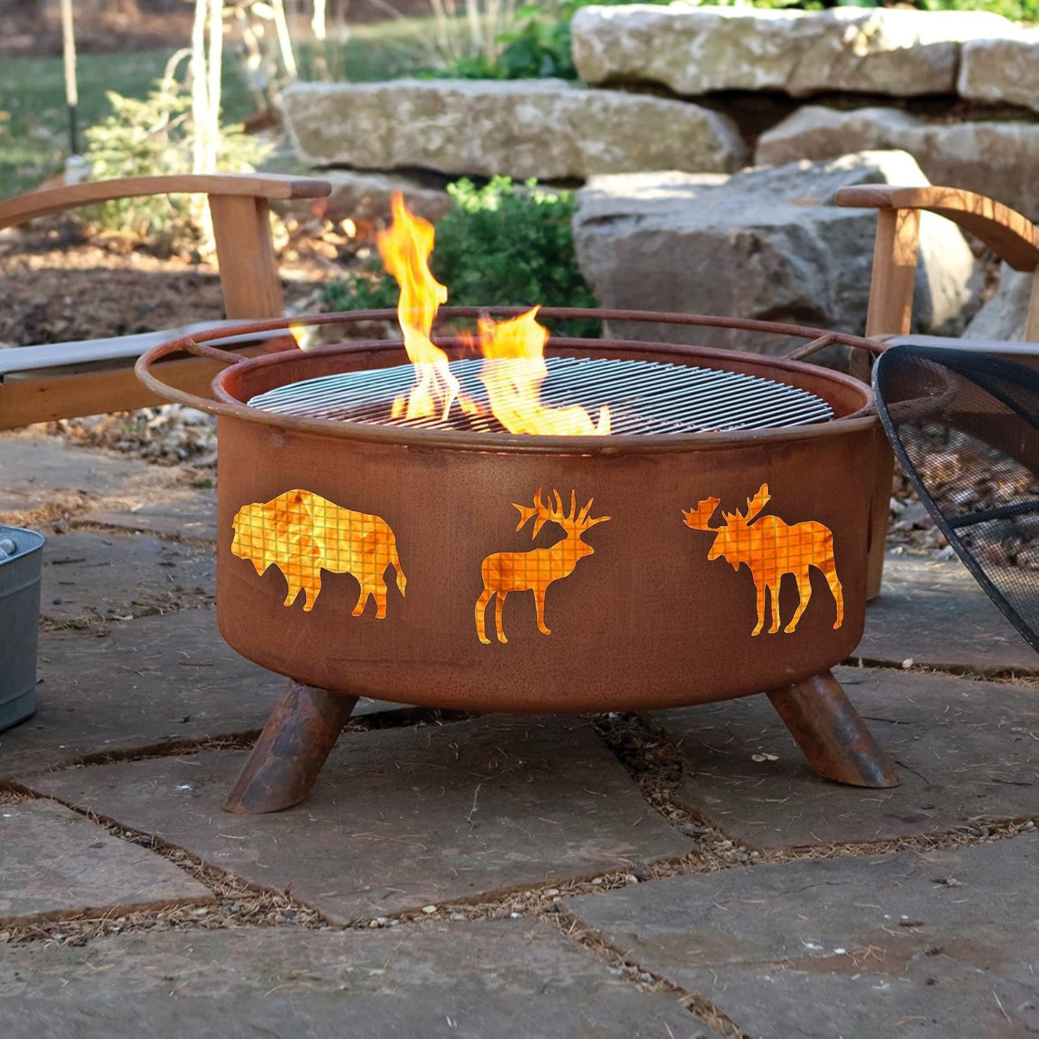 Patina Products F106 Wildlife Steel Outdoor Fire Pit - 24 x 24 x 11 inch - Natural Rust Patina Finish