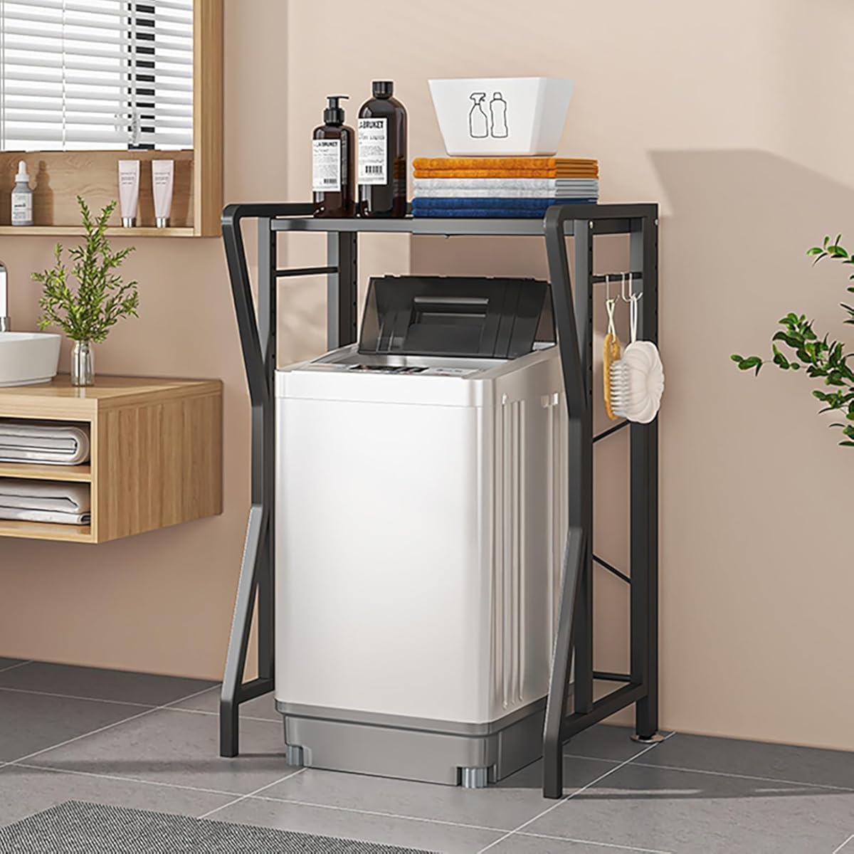 Washer Dryer Stacking Rack Stand,Heavy Duty Over Washer Dryer Shelves With Adjustable Shelf,Drum Washing Machine Cabinet,Adjustable Bathroom Organization,Washing Machine Shelf,For