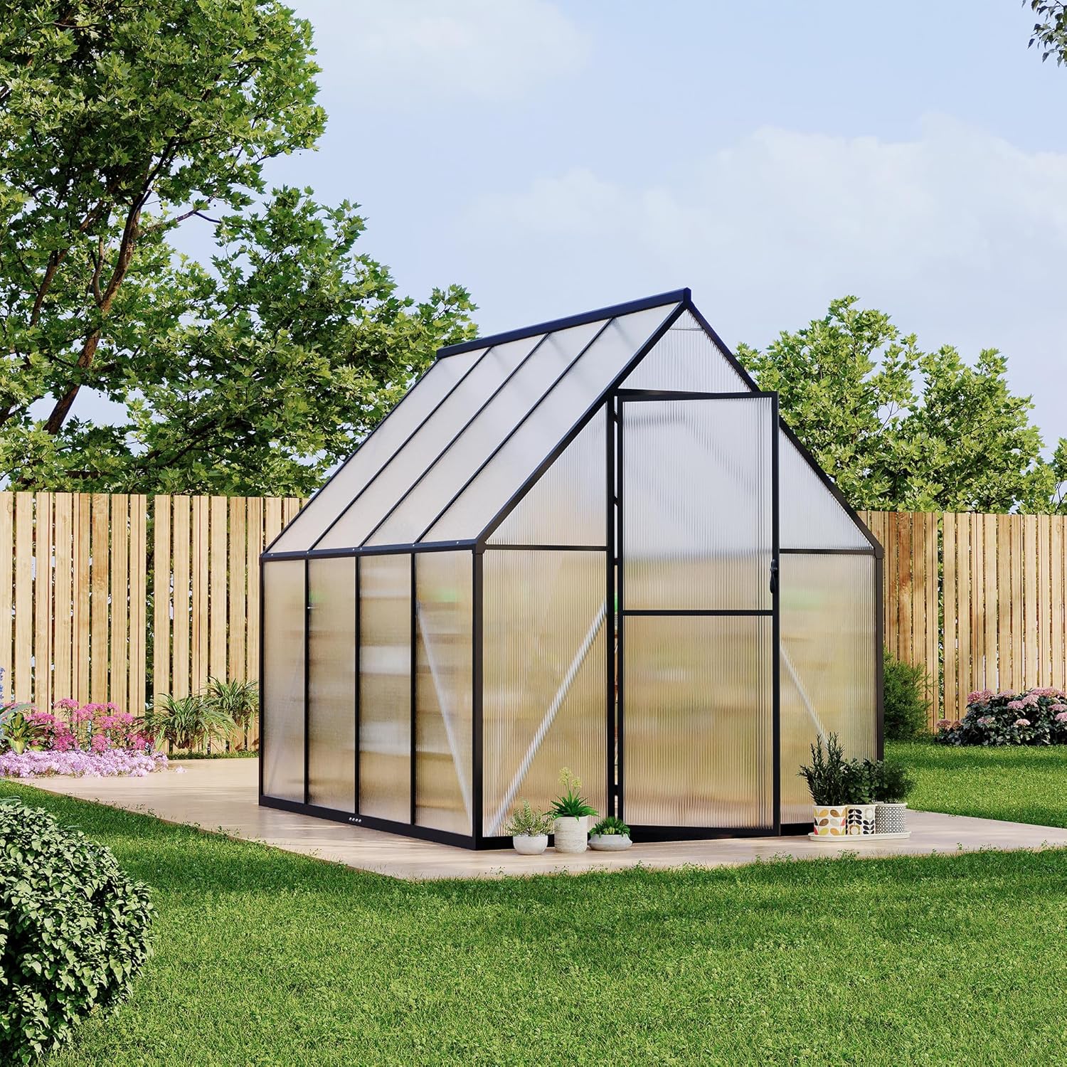 6 ft x7 ft Aluminum-Framed Polycarbonate Greenhouse, Heavy Duty Polycarbonate Greenhouse with Quick Setup Structure and Roof Vent, Large Enhanced Aluminum Green House Kit for Outdoors