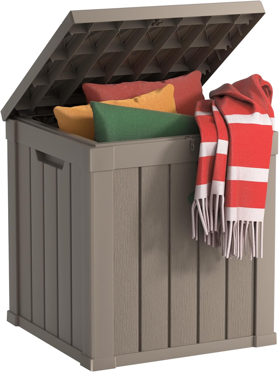 EasyUp 50 Gallon Outdoor Storage Box, Resin Waterproof UV-Resistant Deck Box, Reinforced Stability for Patio, Garden, and Poolside, Striped Gray