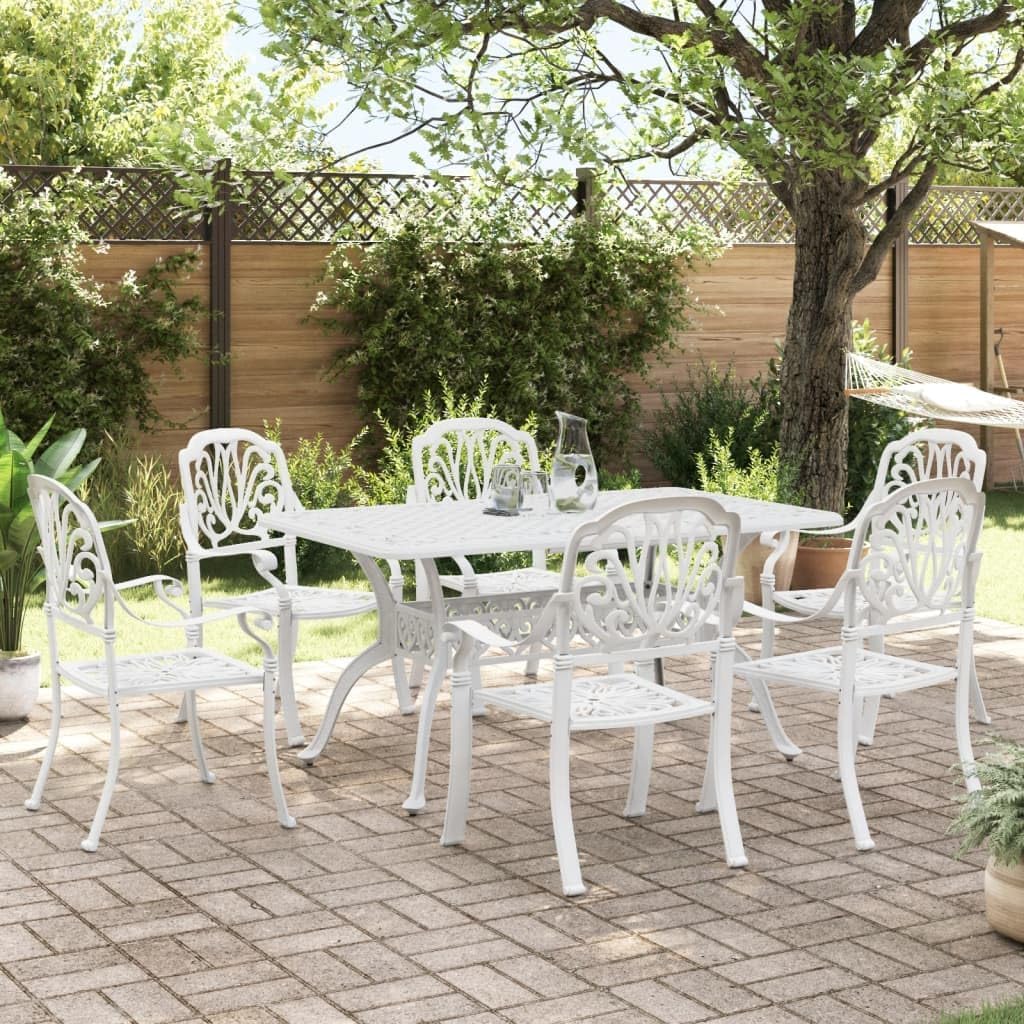 7 Piece Patio Dining Set White Cast Aluminum,Contemporary Cast Aluminum Patio Dining Set for Outdoor Relaxation Patio Furniture Sets, Outdoor Furniture Sets